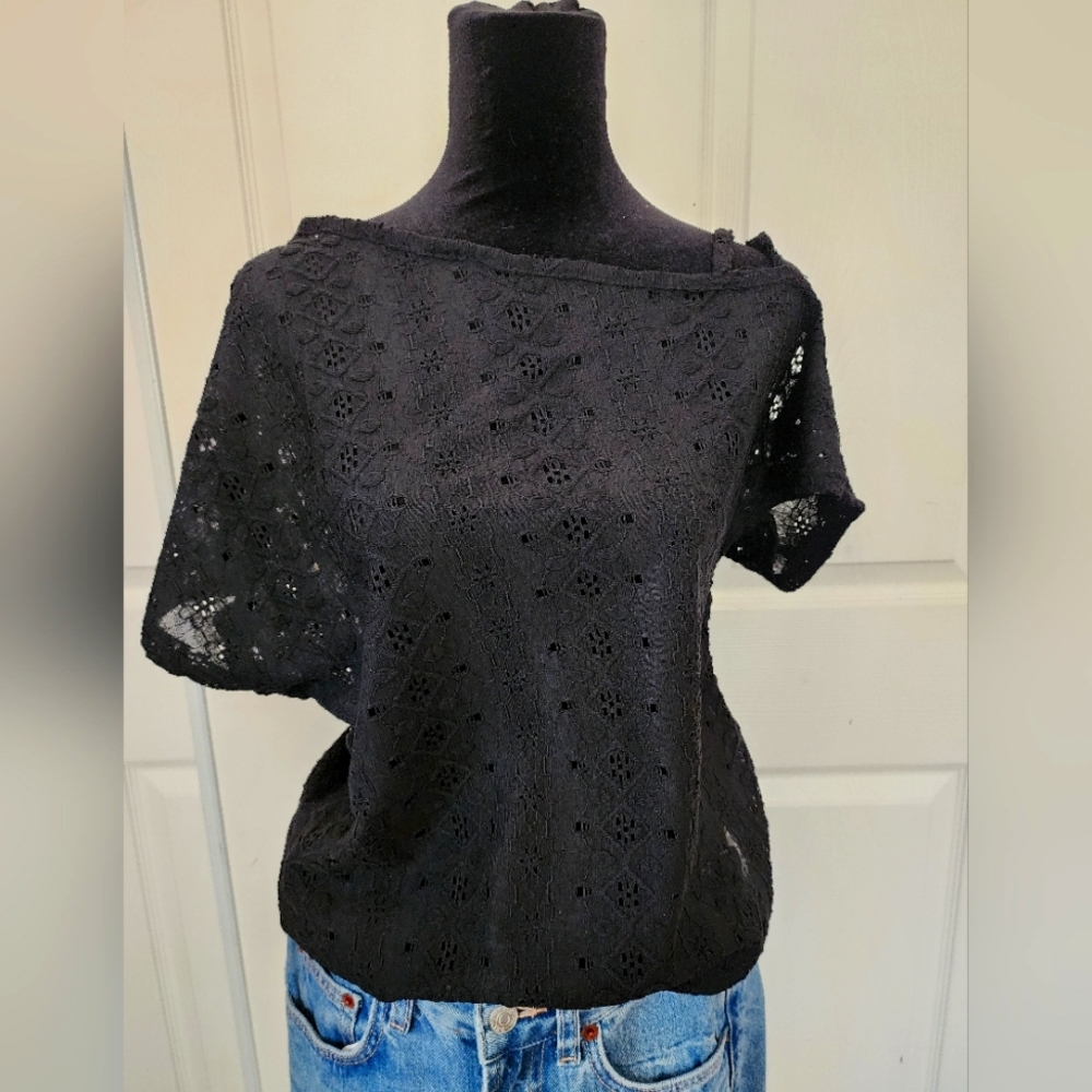 Black eyelet off-shoulder blouse